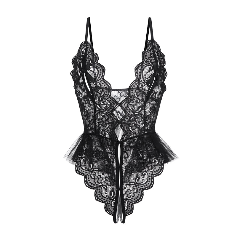 INJOY Lingerie Sweet Lace Teddy – Sheer Bodysuit with Daring Cutout