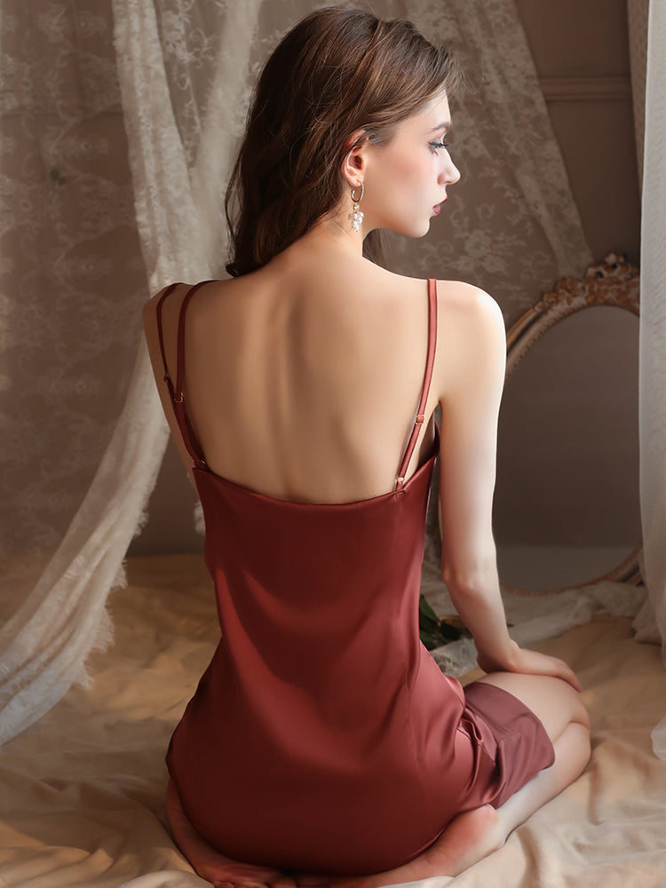INJOY Lingerie – Deep V Backless Cami Dress with Bow & Lace Details