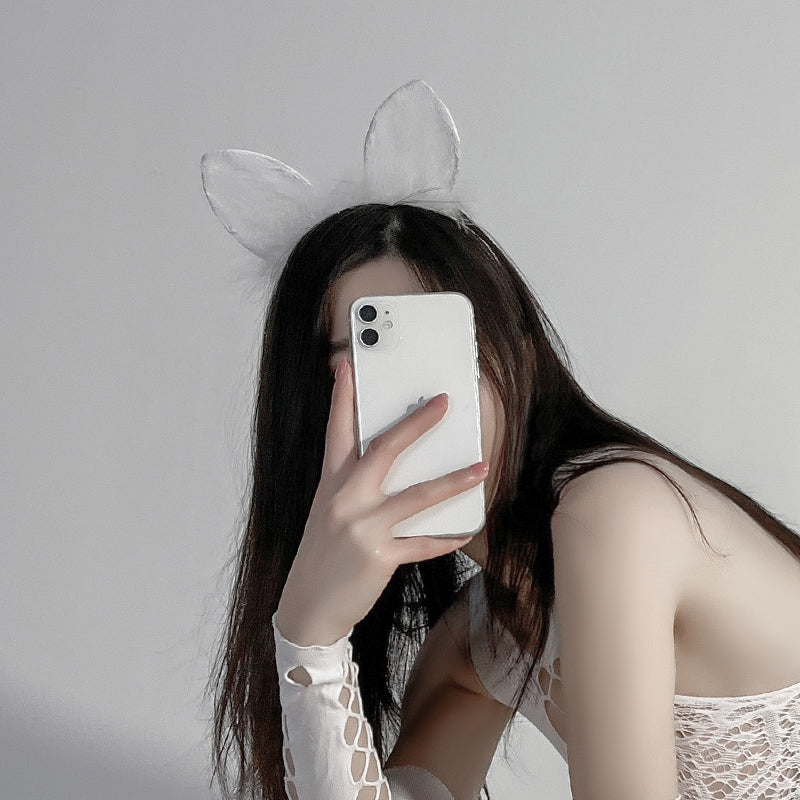 INJOY Lace Cat Ear Headband – Floral Lace & Plush Details