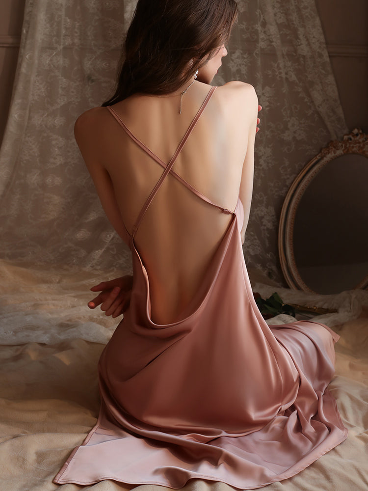 INJOY Lingerie – Deep V Backless Maxi Slip Dress with Side Slit