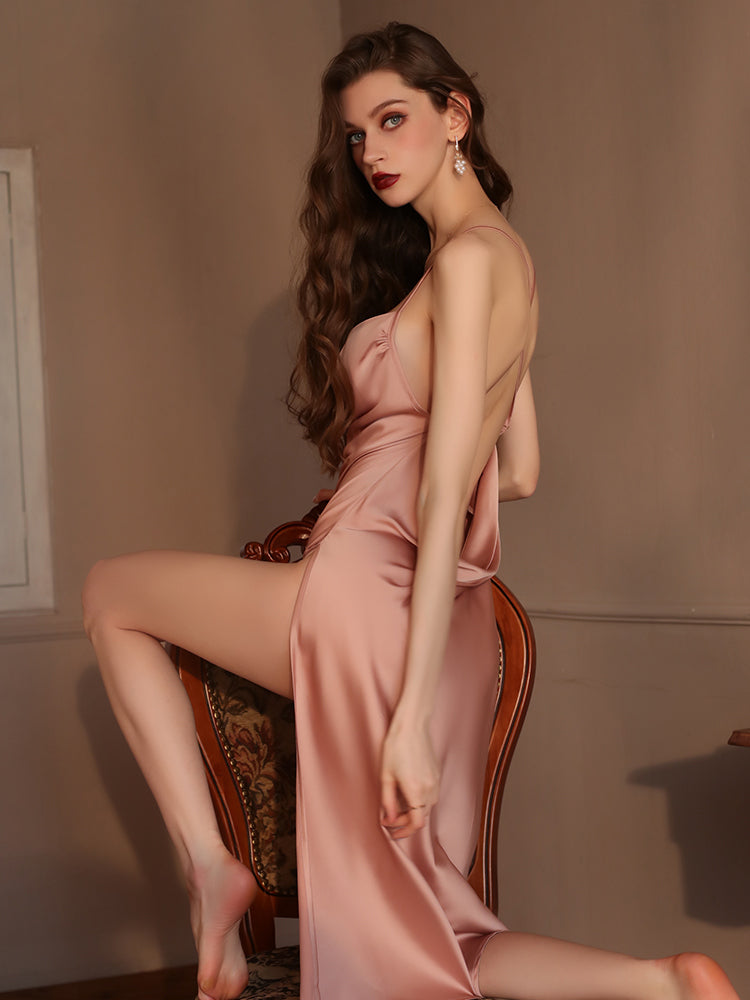 INJOY Lingerie – Deep V Backless Maxi Slip Dress with Side Slit