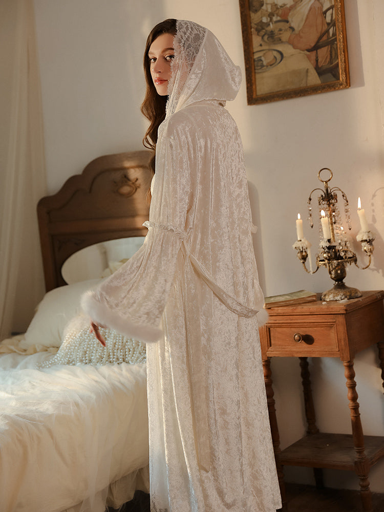 INJOY Lingerie – Velvet Hooded Robe with Tie Waist
