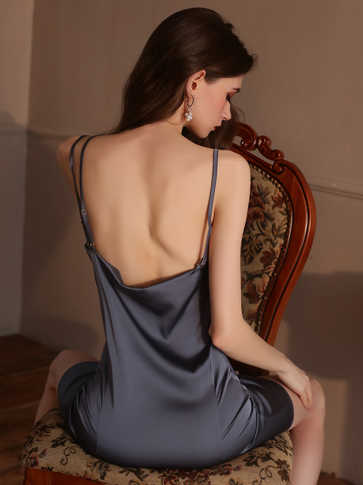INJOY Lingerie – Deep V Backless Cami Dress with Bow & Lace Details