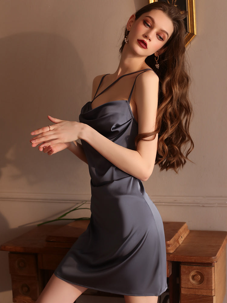 INJOY Lingerie – Deep V Backless Cami Dress with Bow & Lace Details