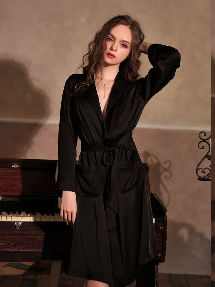 INJOY Lingerie – Satin-Like Mid-Length Robe with Bow Belt