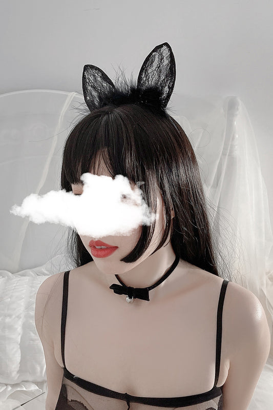 INJOY Lace Cat Ear Headband – Floral Lace & Plush Details
