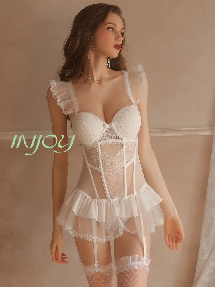 INJOY Lingerie: Lace-Trimmed Nightdress with Built-In Support Lingerie