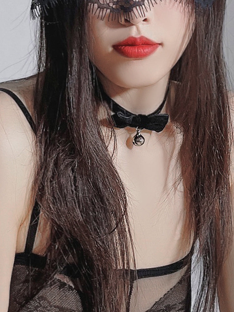 INJOY Lingerie Velvet Bow Collar with Bell Charm