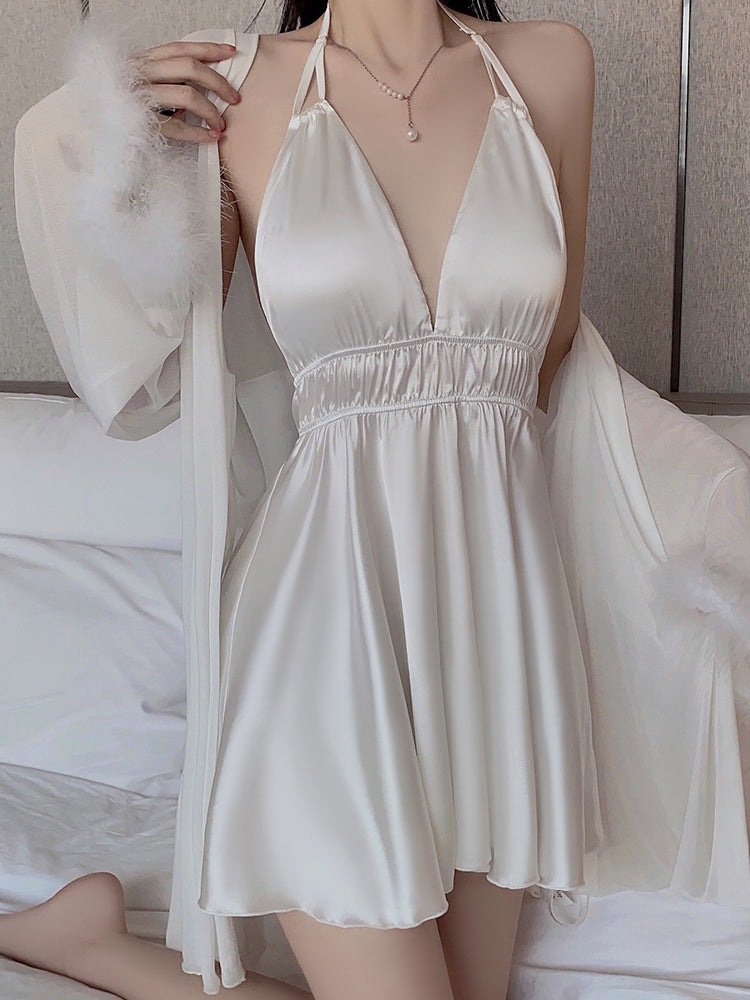 INJOY Lingerie – Deep V Backless Halter Sleep Dress