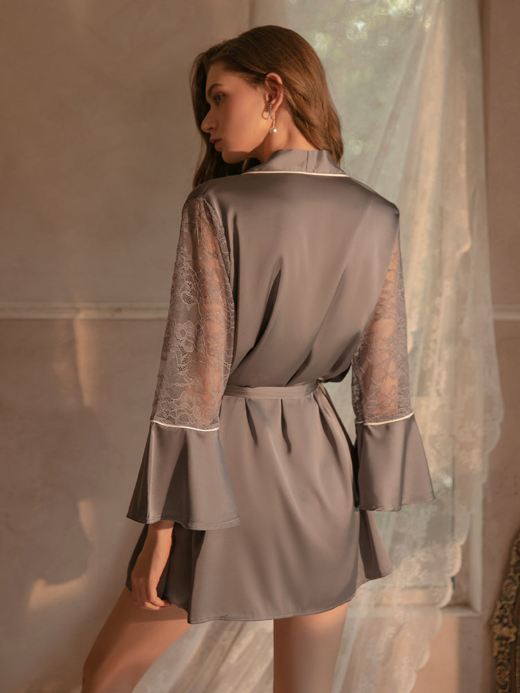INJOY Lingerie – Satin & Lace Robe with Bell Sleeves