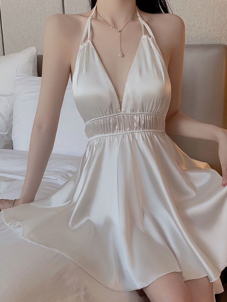 INJOY Lingerie – Deep V Backless Halter Sleep Dress