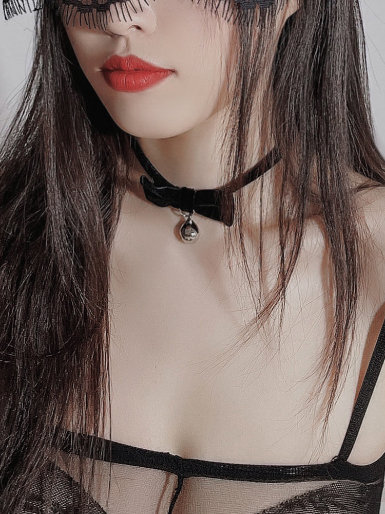 INJOY Lingerie Velvet Bow Collar with Bell Charm