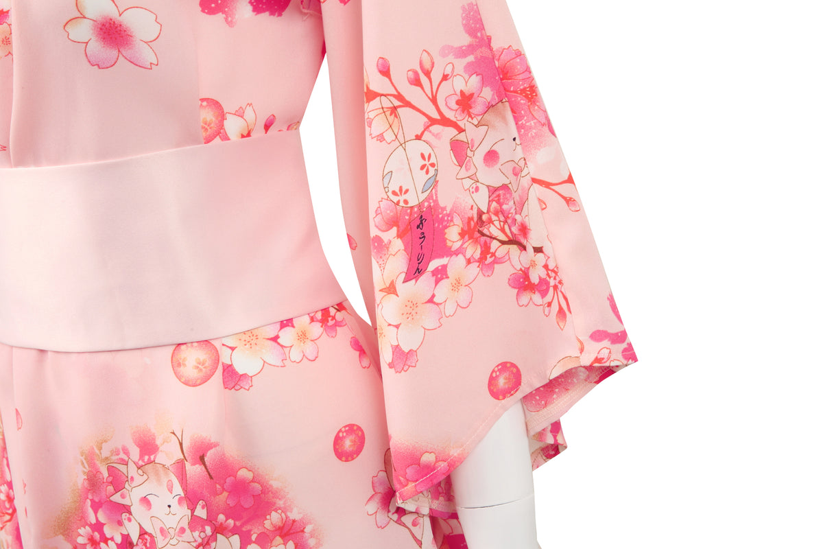INJOY Lingerie Sakura Kimono Robe – Floral Print with Bow Obi Belt