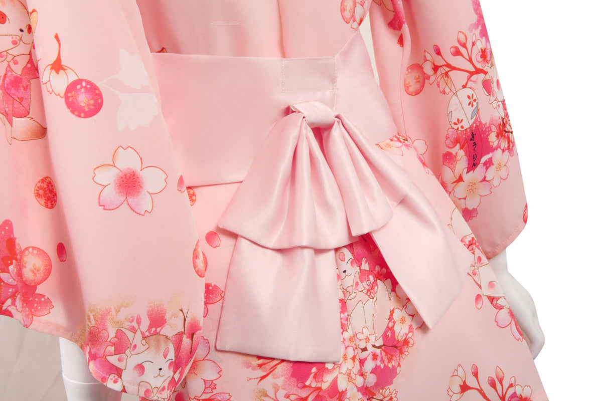 INJOY Lingerie Sakura Kimono Robe – Floral Print with Bow Obi Belt