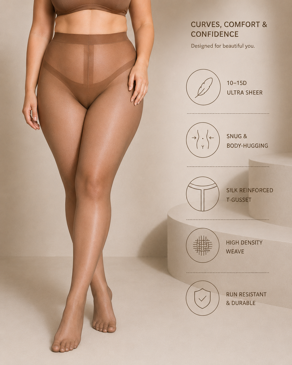INJOY Ultra Sheer 10–15D Tights for Women | Made for Curves