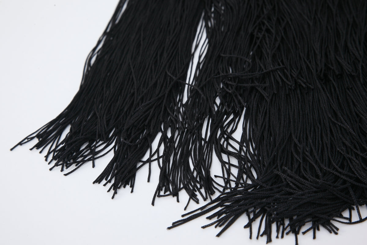 INJOY Lingerie Deep V Lace Chemise with Fringe Details & Open-Back Straps