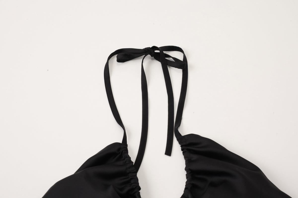 INJOY Lingerie – Drawstring Halter Satin Long Chemise with Removable Pads