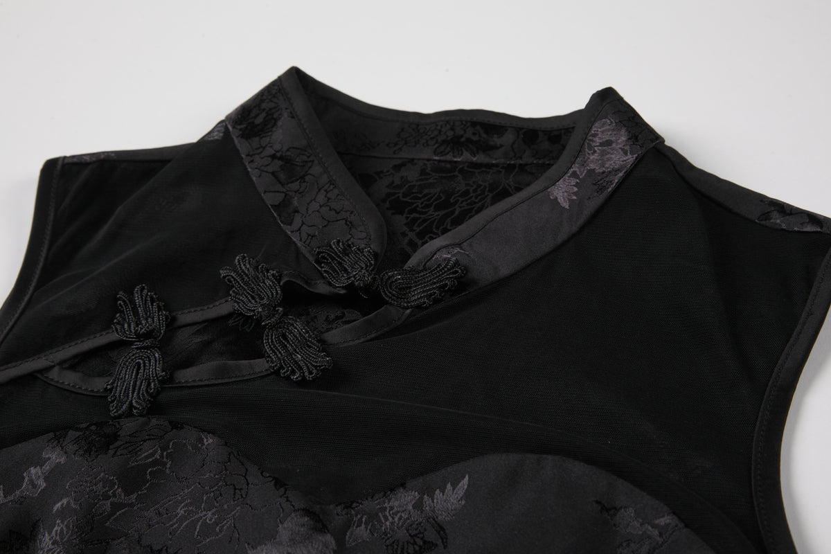 INJOY Cheongsam Lace-Up Sleep Dress – Classic Qipao with Floral Jacquard