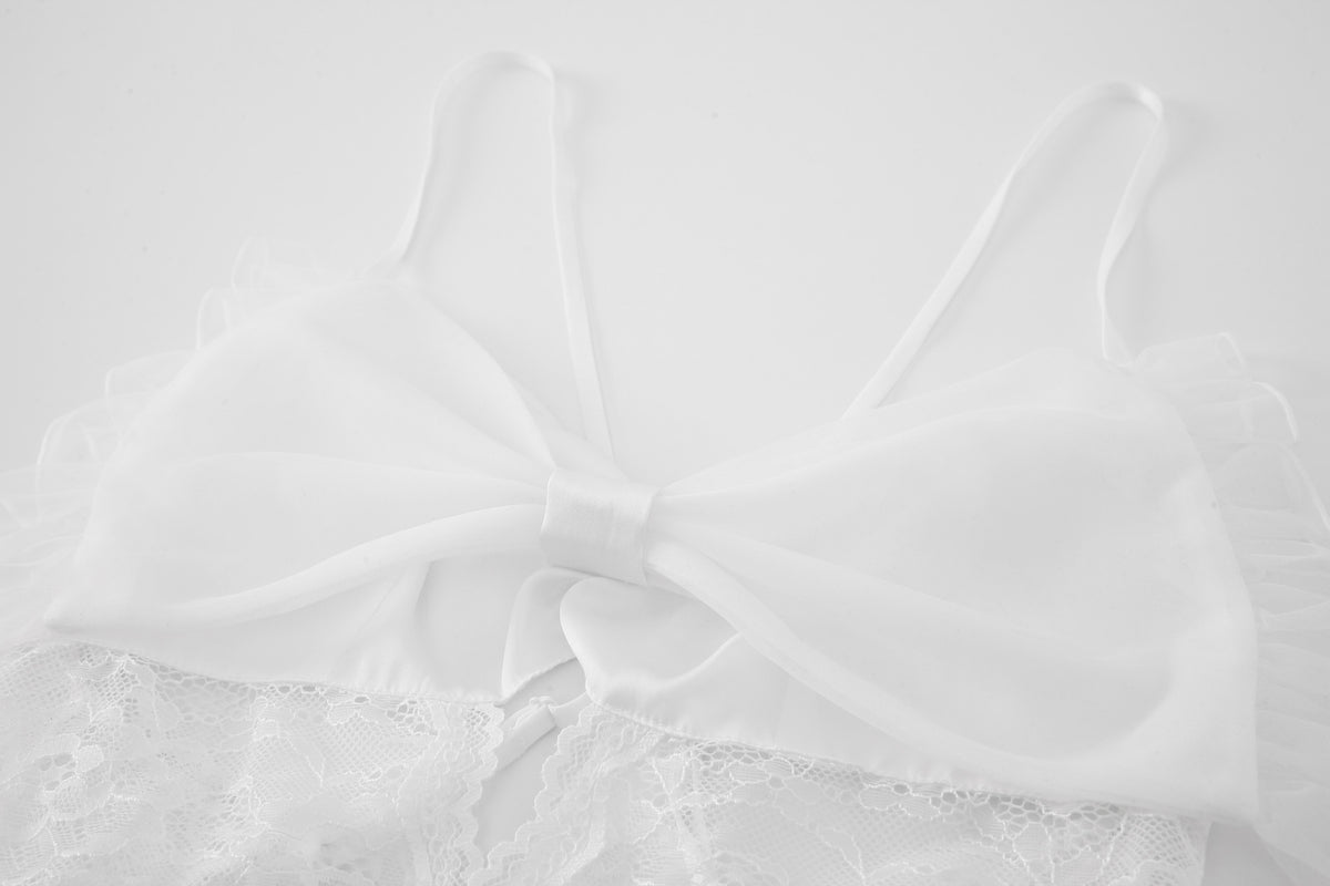 Bare-Back Lace Bodysuit Set: Sheer Romance with a Playful Twist