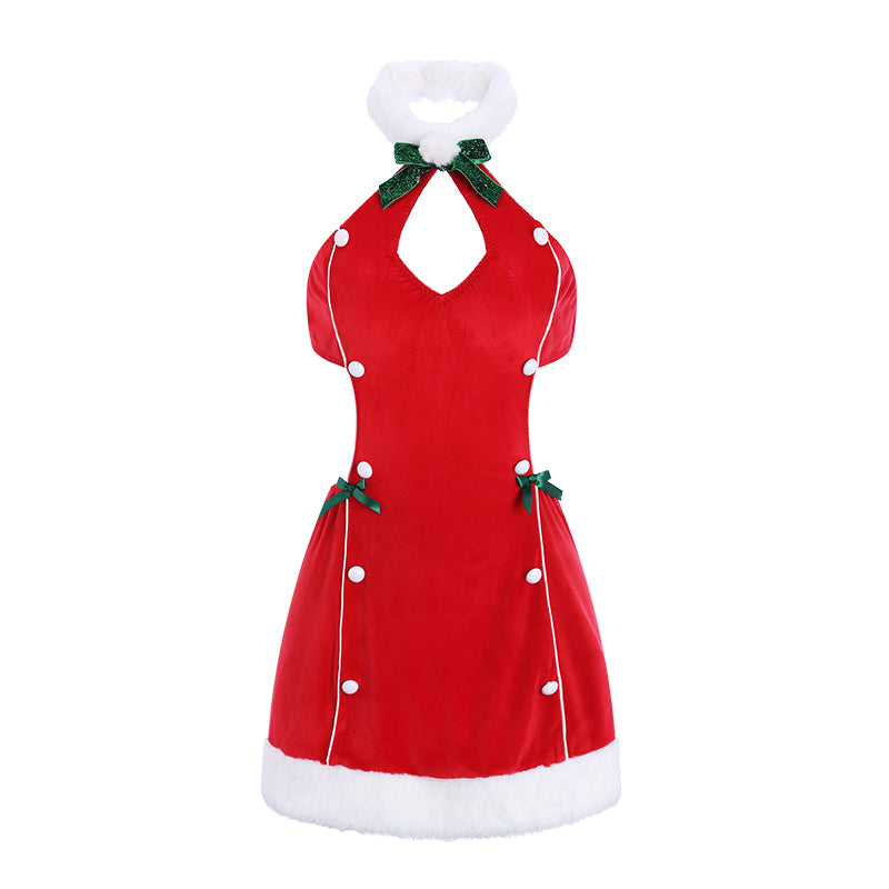 Christmas Velvet Chemise – Plunge Halter & Open-Back