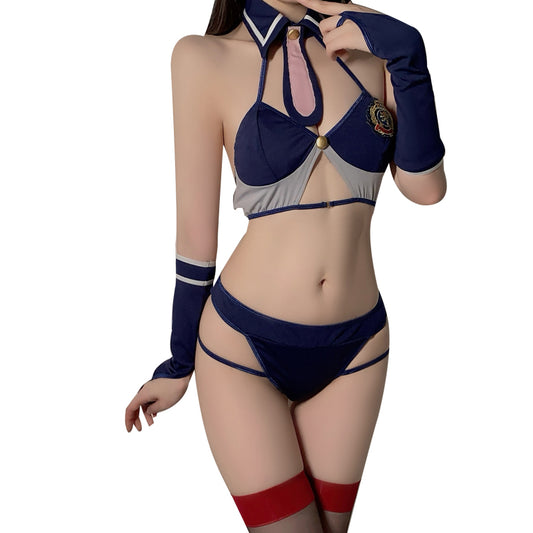Women's Lingerie-Playful Bunny Roleplay Set: Built-in Padded Lingerie with Flirty Necktie