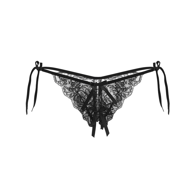 INJOY Lingerie Lace-Up Sheer Panty – Low-Rise with Adjustable Sides