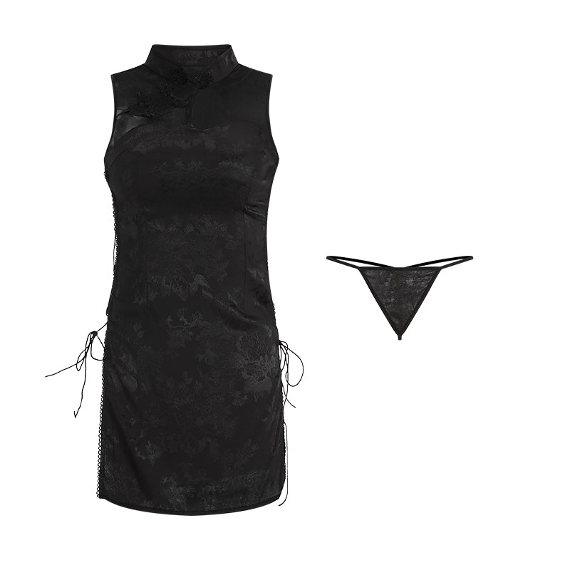 INJOY Cheongsam Lace-Up Sleep Dress – Classic Qipao with Floral Jacquard