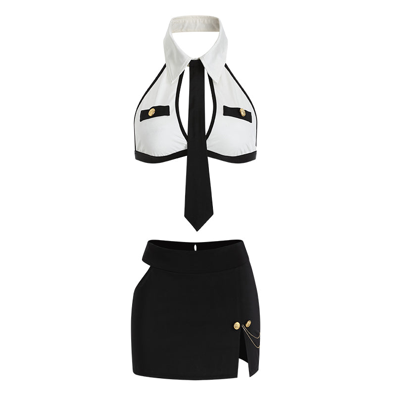 INJOY Lingerie Bold Office Set – Tie-Front Blouse, Pencil Skirt & Necktie