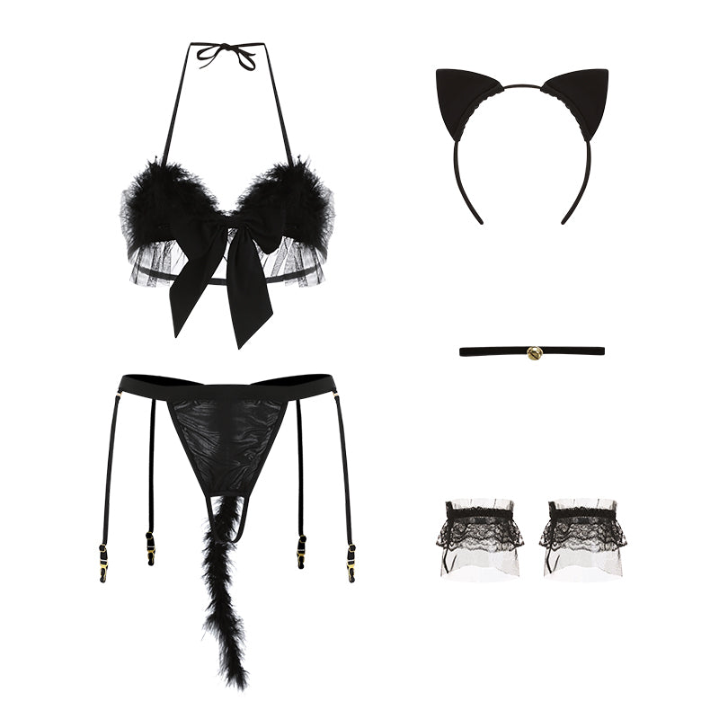 INJOY Lingerie - Furry Catwoman Suspender Set with Playful Details