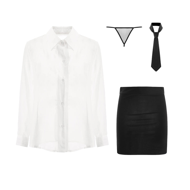 INJOY Lingerie Office Siren Set – Deep V Blouse & Pencil Skirt